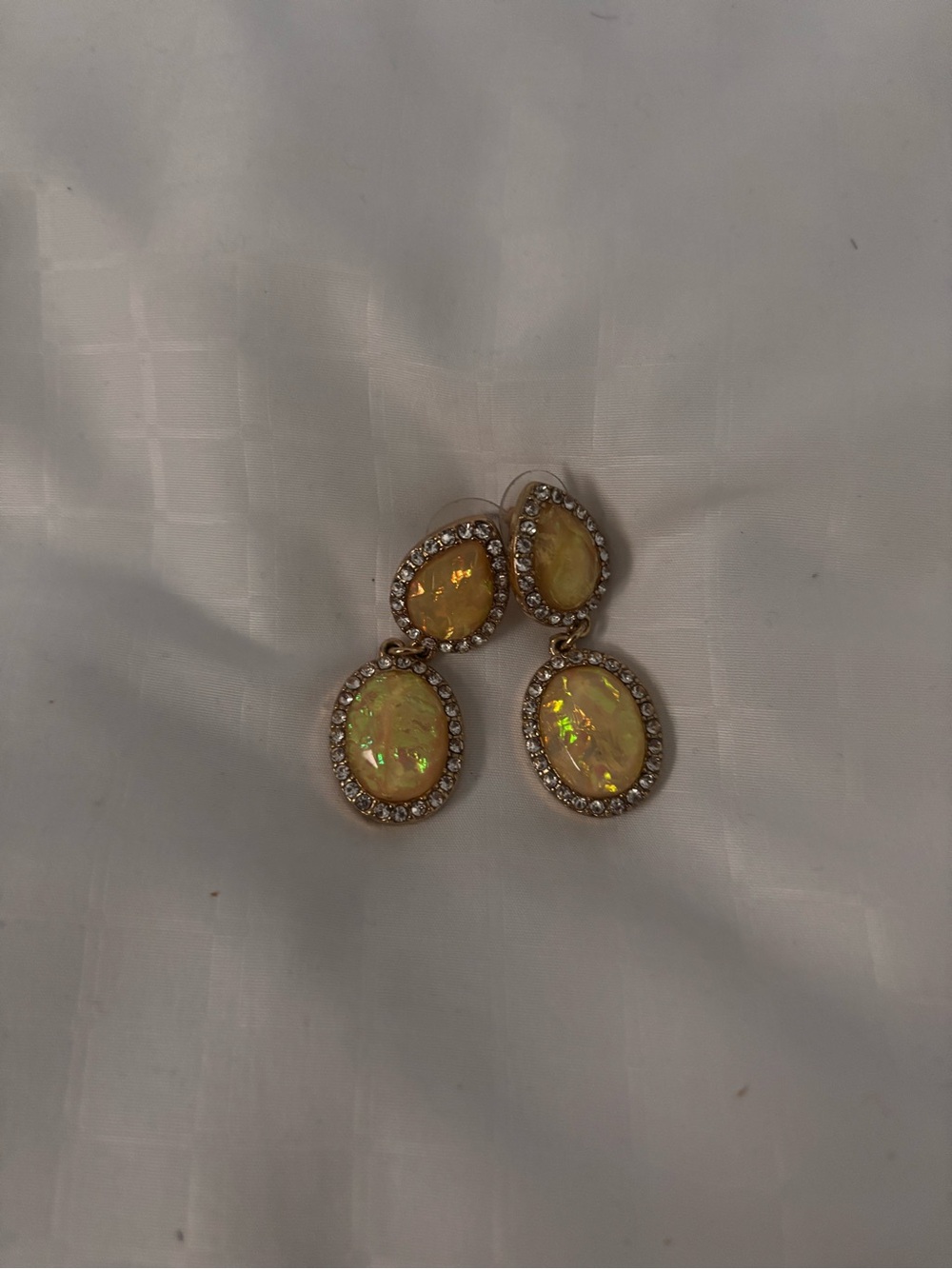 Charming Charlie Yellow Opal Like Drop Earrings with Crystal Halo
